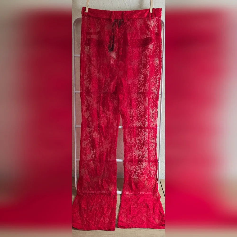 NEW VICTORIA'S SECRET VS Archives Rose Lace Pants Lipstick Red Size Medium - Picture 4 of 5